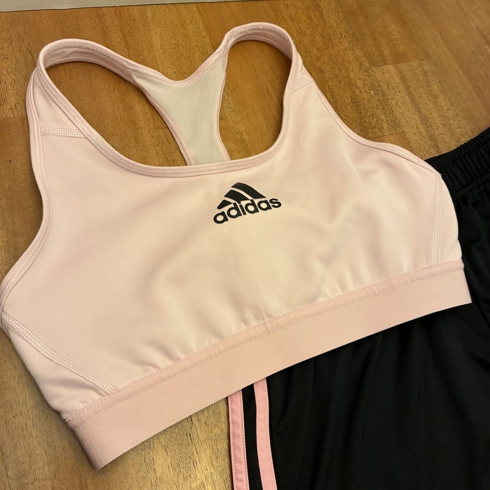 Adidas Sports Bra & Shorts Set Black Pink Aeroready US Medium Activewear Women